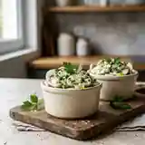 Ramequins frais de champignons crus à la sauce verte onctueuse