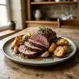 Rôti de chevreau fondant aux pommes de terre rôties