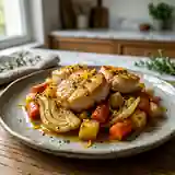 Rôti de lotte aux légumes d'hiver et sauce à l'orange