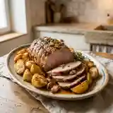 Rôti de porc à l'ancienne à l'ail et pommes de terre fondantes