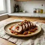 Rôti de Porc au Gingembre Confit et Abricots Secs, Saveurs Douces et Épicées