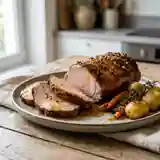 Rôti de porc laqué au miel et thym