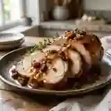 Rôti de porc caramélisé et raisins juteux