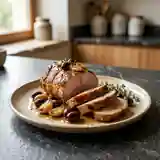 Rôti de porc fondant à l'ail et aux olives noires