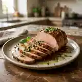 Rôti de porc fondant à l'ail et basilic frais
