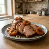 Rôti de porc fondant aux abricots caramélisés