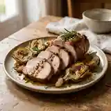 Rôti de porc fondant aux artichauts frais et herbes