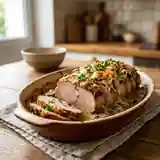 Rôti de porc fondant aux champignons gratinés