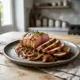 Rôti de porc fondant aux oignons caramélisés