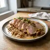 Rôti de porc au lait et oignons doux