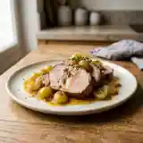 Rôti de porc fondant aux raisins et vin blanc aromatique