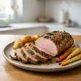 Rôti de porc laqué à la sauge et moutarde