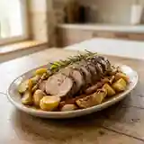 Rôti de porc spécial aux herbes et légumes fondants