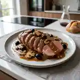 Rôti de veau fondant aux champignons et olives noires