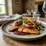 Rougets rôtis et foie gras fondant