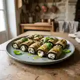Roulade d'aubergine farcie au fromage frais et herbes