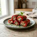 Roulade de poivron farcie au thon et à la feta, recette facile et savoureuse