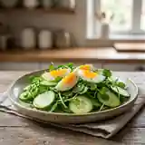 Salade croquante au cresson, concombre et œuf