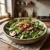 Salade d'automne gourmande aux champignons sautés et noix croquantes