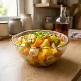 Salade de fruits jaunes exquise au rhum