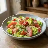 Salade fraîche de cœurs de laitue et pamplemousse au homard