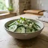 Salade fraîche de concombre au fromage de chèvre crémeux