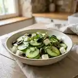 Salade fraîche de concombre, feta et olives noires