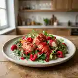 Salade fraîche de homard à la sauce framboise maison