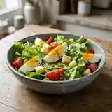Salade fraîche de laitue au gouda, œufs durs et tomates juteuses