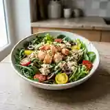 Salade fraîche de langoustines, olives et crabe