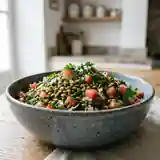 Salade fraîche de lentilles aux tomates et herbes aromatiques, légère et saine
