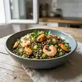 Salade fraîche de lentilles vertes aux fruits de mer