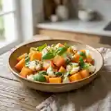 Salade fraîche de melon et mozzarella au basilic