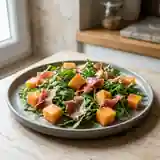 Salade fraîche de melon, jambon cru et roquette – recette rapide et savoureuse