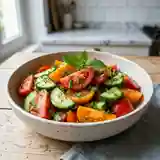 Salade fraîche de tomates et concombres à la sauce menthe maison