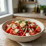 Salade fraîche de tomates, feta et poivrons colorés