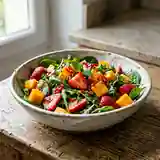 Salade fraîche et épicée aux fraises et mangue