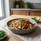 Salade fraîcheur de quinoa aux légumes rôtis et pois chiches croquants