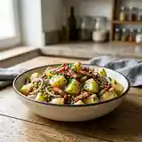 Salade gourmande de pommes de terre, lardons croustillants et soja
