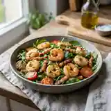 Salade gourmande de scampis et lardons croustillants