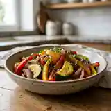 Salade tiède aux poivrons grillés et légumes croquants