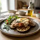 Saltimbocca de veau fondant aux aubergines grillées et mozzarella fondue