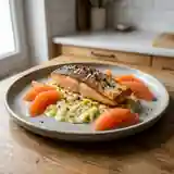 Saumon croustillant au pamplemousse et fondue de poireaux onctueuse