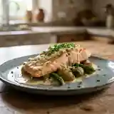 Saumon délicat au champagne et sa sauce onctueuse