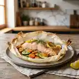 Saumon en papillote aux légumes frais et herbes aromatiques