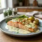 Saumon fondant au beurre de saumon fumé et sauce citron vert acidulée