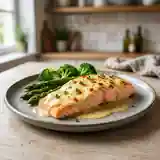 Saumon rôti au Maroilles et thym, sauce moutarde onctueuse