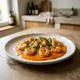 Scampis à la crème onctueuse de poivrons rouges