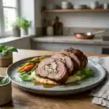 Selle d'agneau farcie au blanc de volaille et basilic, recette gourmande et raffinée