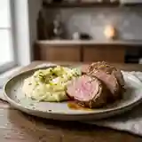 Selle d'agneau moutardée accompagnée d'une purée onctueuse